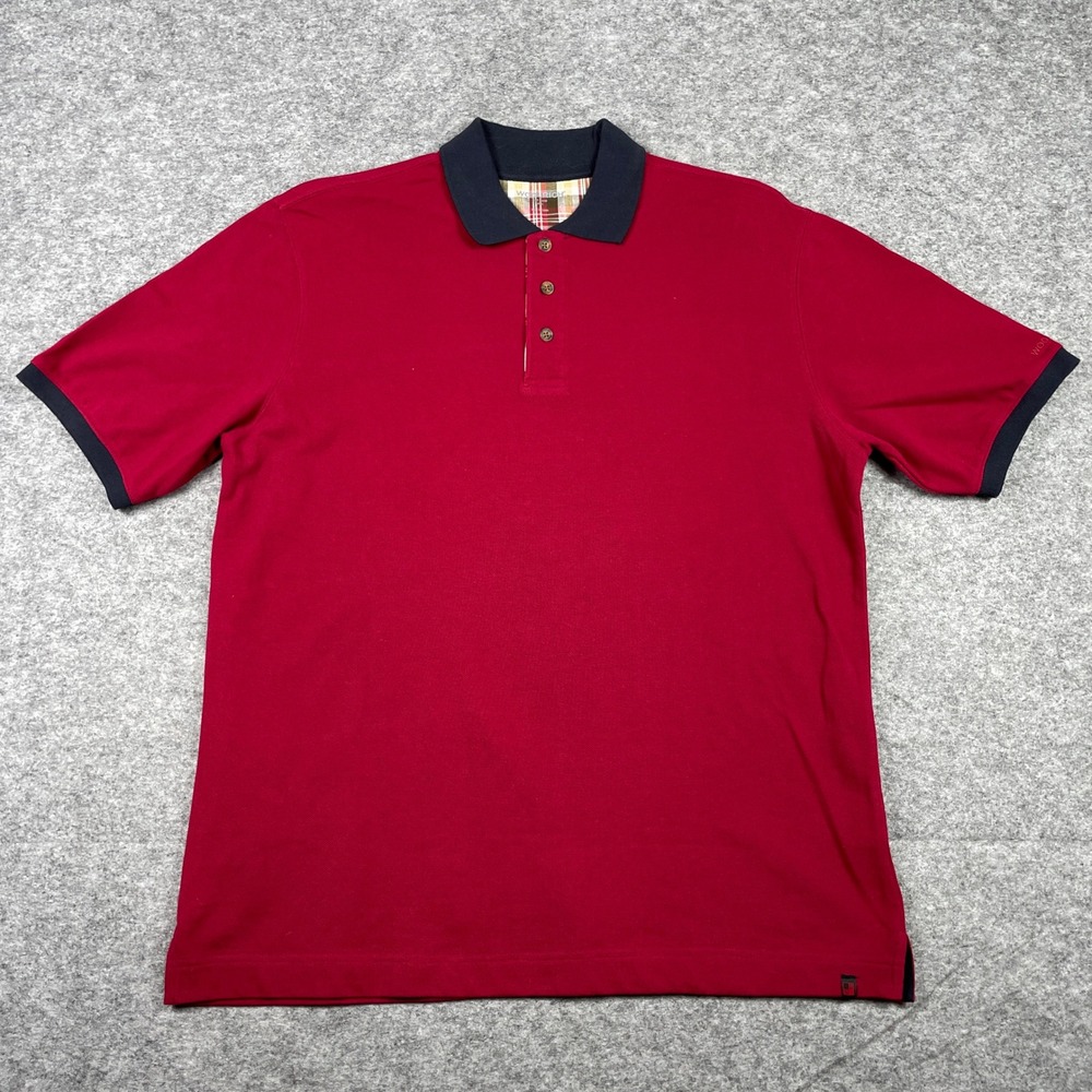 Woolrich Polo Shirt Mens L Ruby Red Short Sleeve Contrast Trim Pique Outdoor
